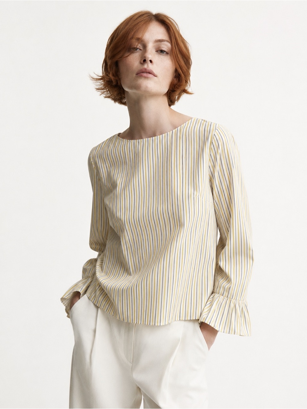 Massimo Dutti Striped Bell Sleeve Top
